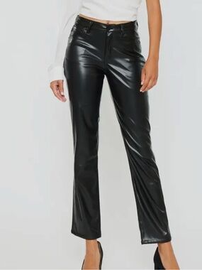 KanCan Black Faux Leather Straight-Leg Pants